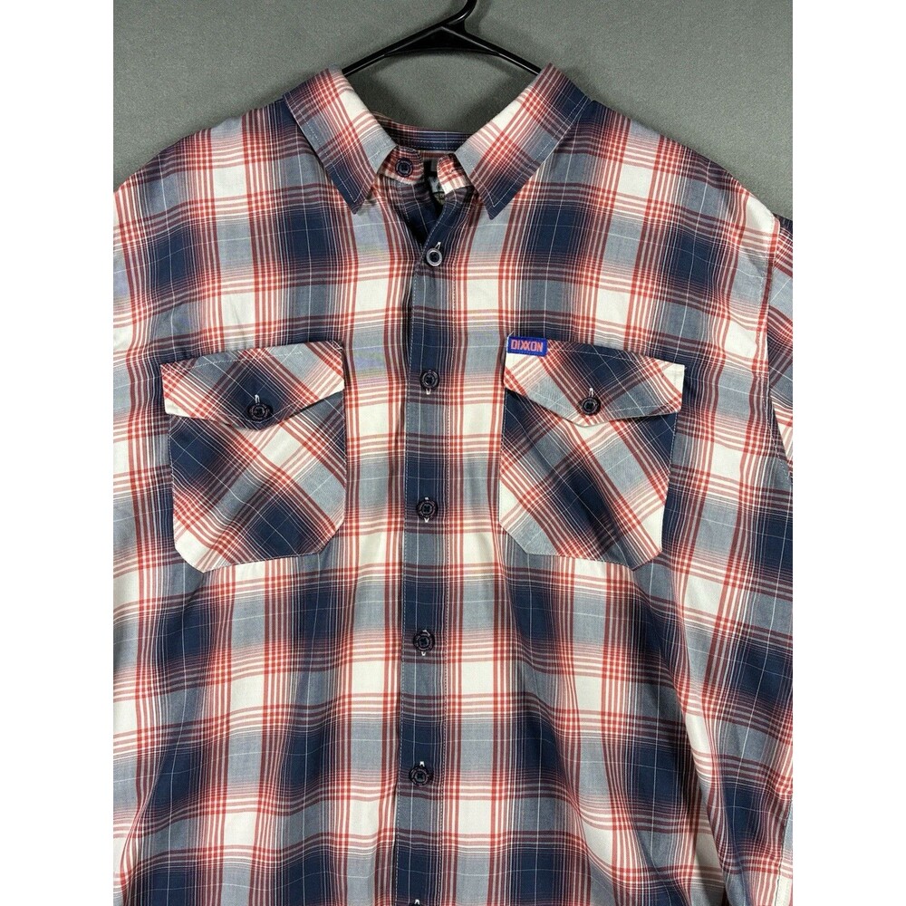Dixxon Flannel The Coral Sea Shirt 2X Red Blue Plaid Bamboo Short Sleeve XXL